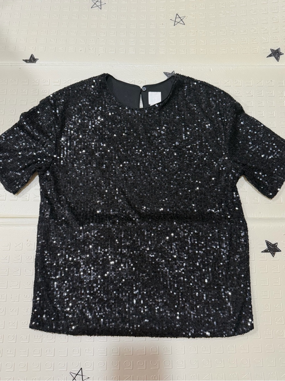 H&M Black Sequin Short-Sleeve Tee